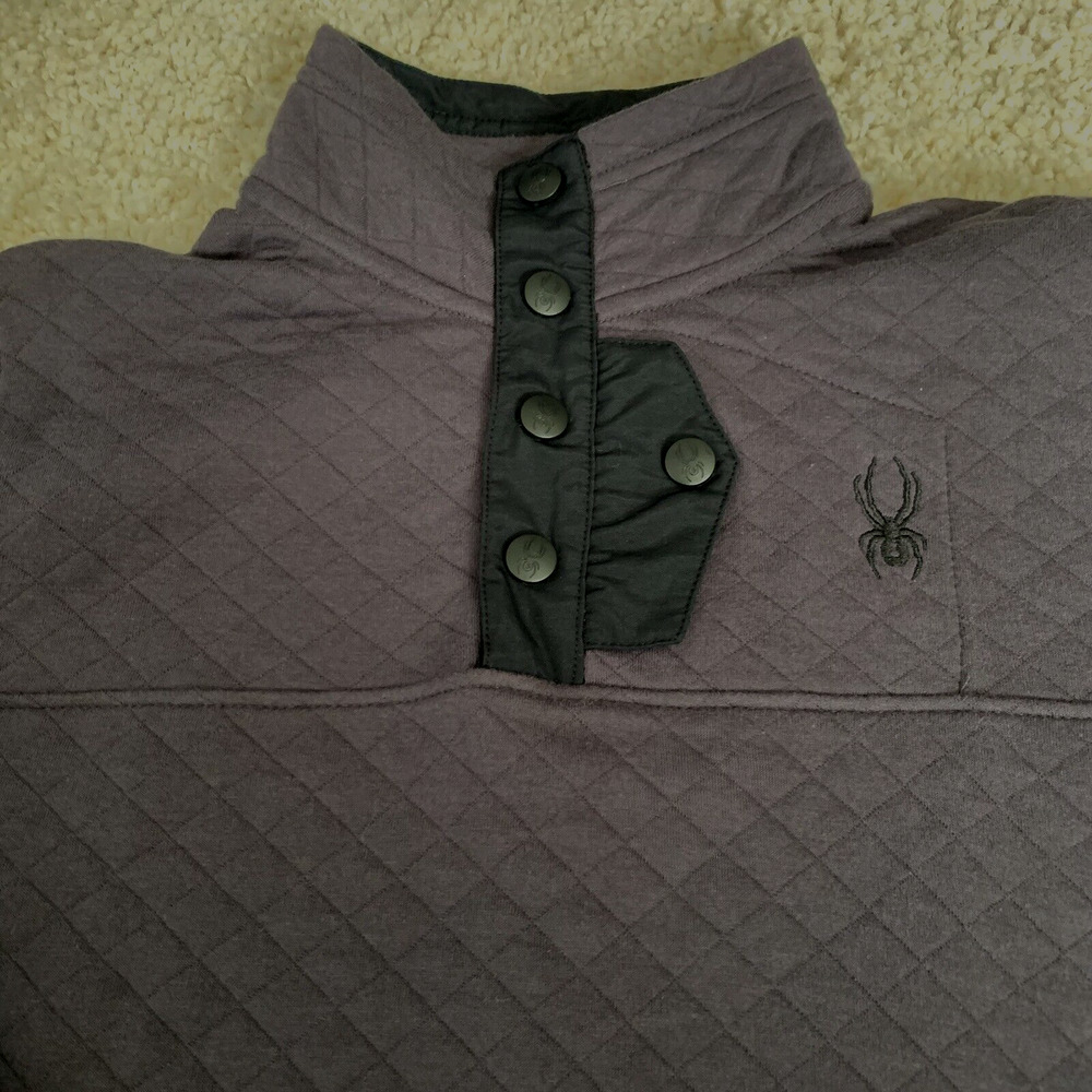 Spyder Pullover Sweatshirt Kids Boys Sz Large Diamond Quilted 1/4 Snap Gray NEW - Picture 3 of 8
